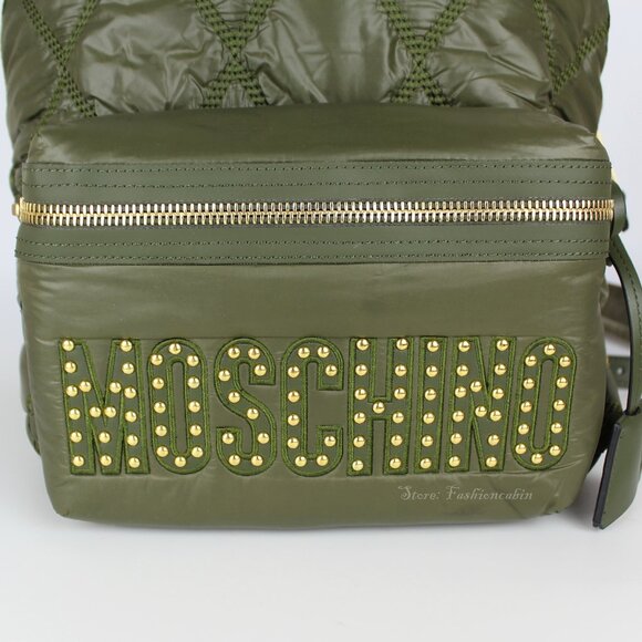NWT MOSCHINO Studded Quilted Logo Backpack, Studded Bag for Travel School Chic